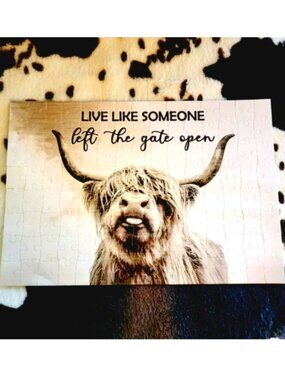 Highland Cow 120 Piece Custom Handmade Jigsaw Puzzle Decor